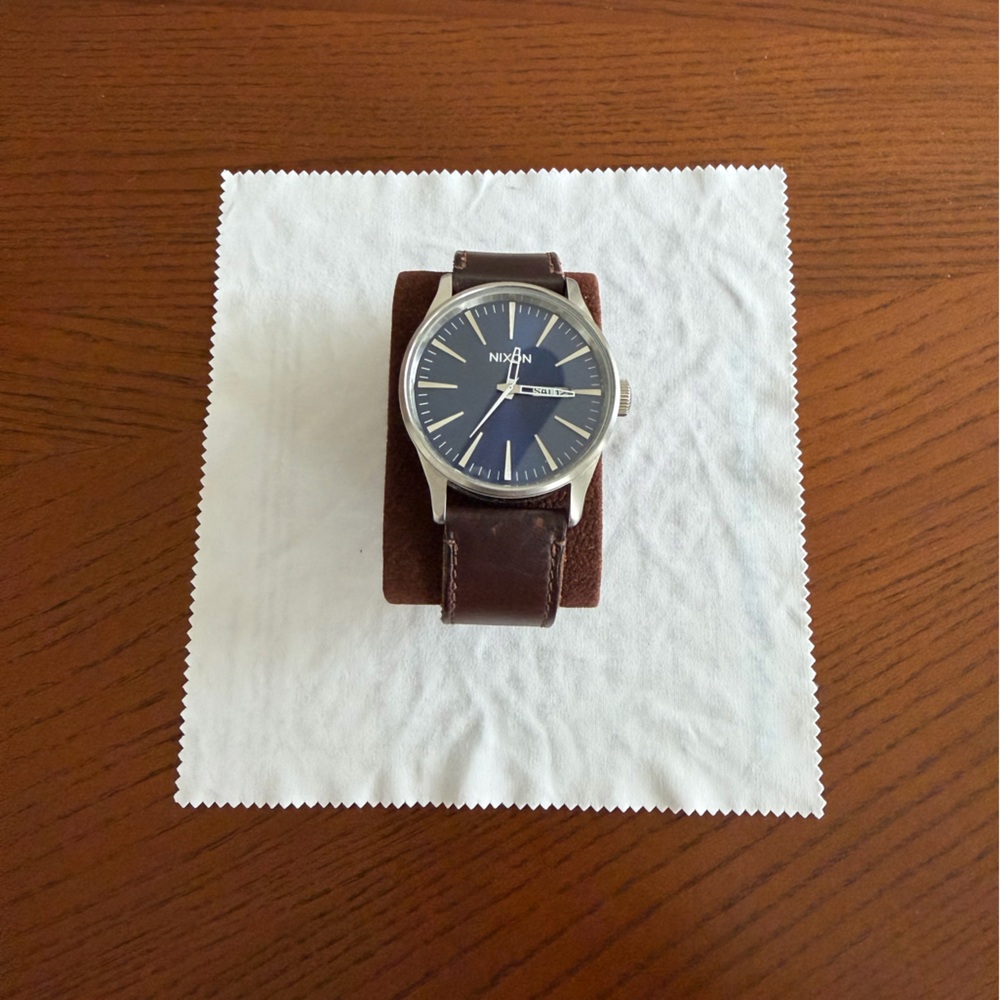 Nixon Century Brown Leather Watch with Blue Dial